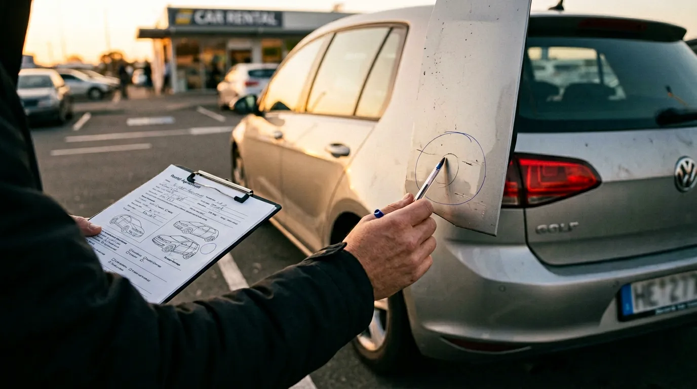 Детальный осмотр кузова арендованного автомобиля при получении