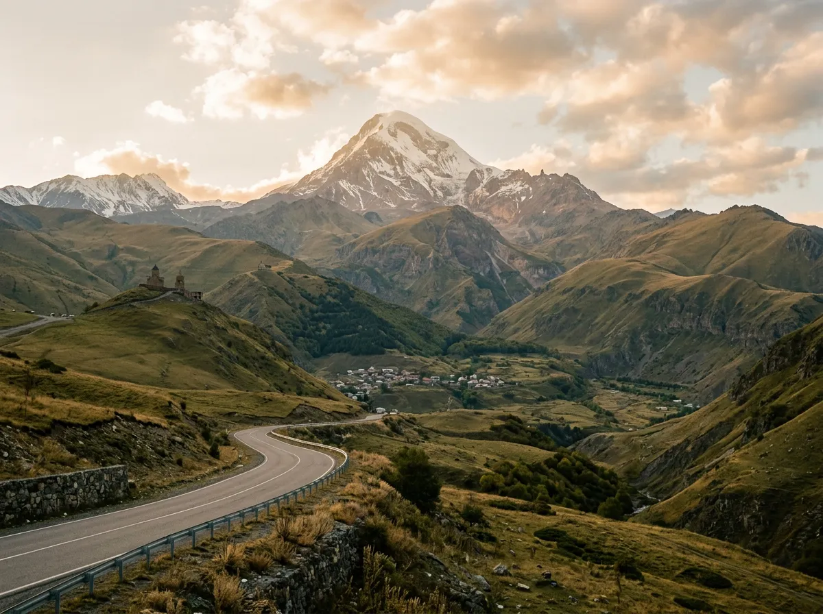 Вид на Казбек с Военно-Грузинской дороги