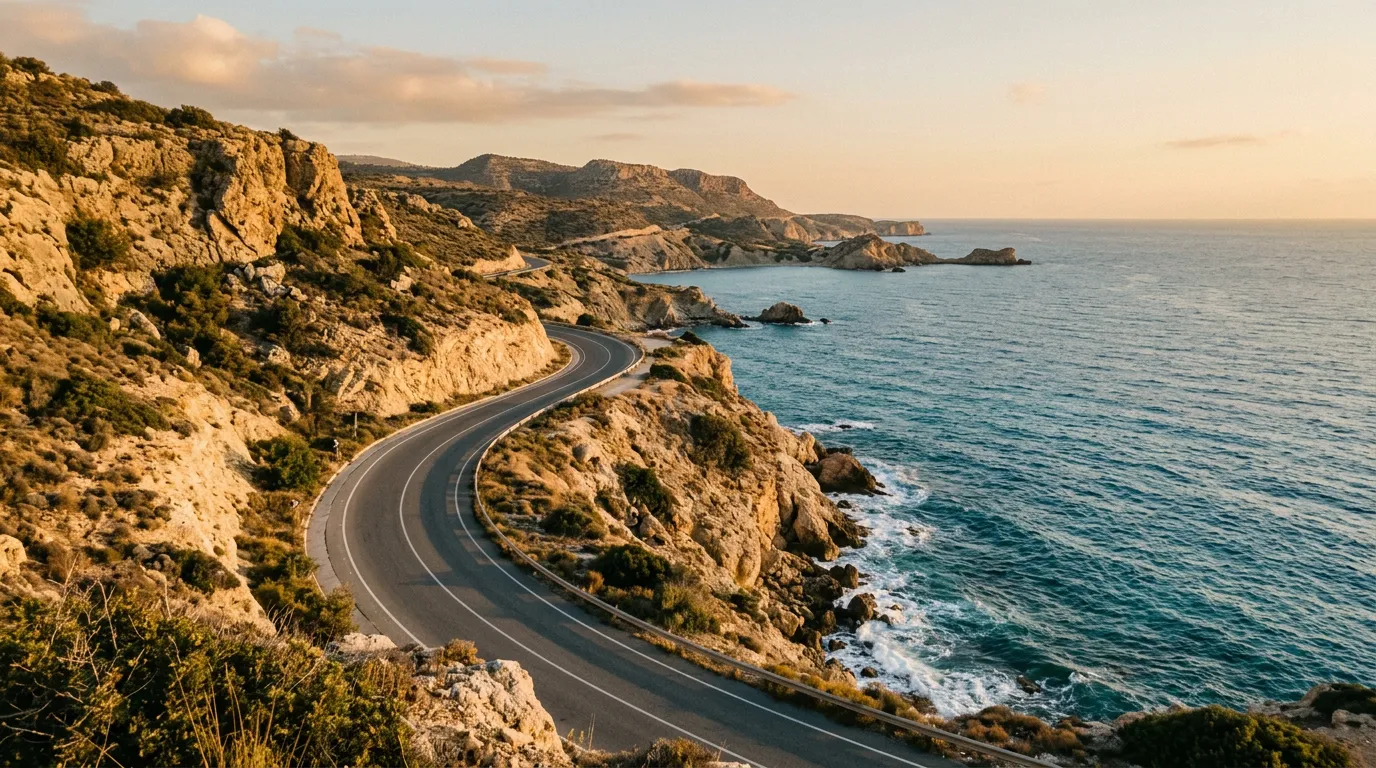Кипрское побережье с извилистой дорогой вдоль скал