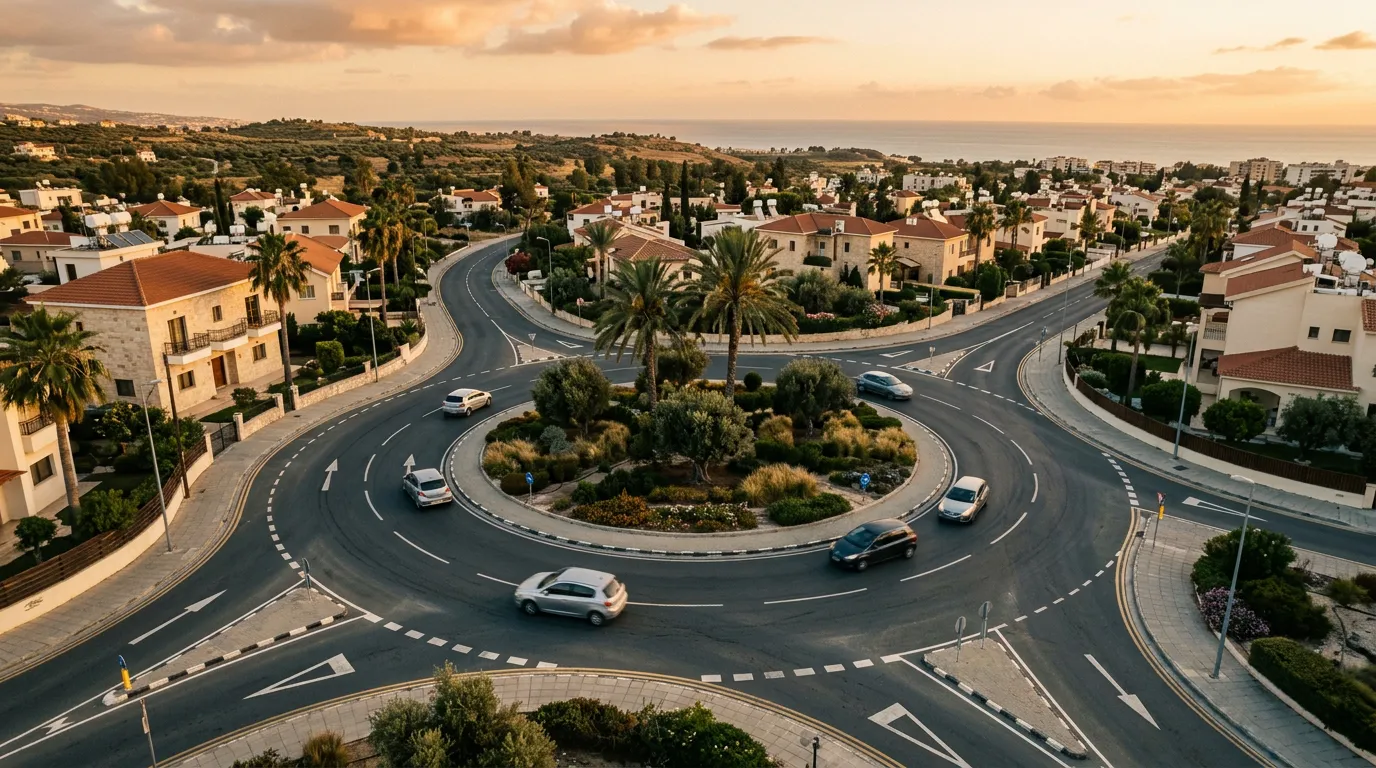 Кольцевая развязка на Кипре с разметкой