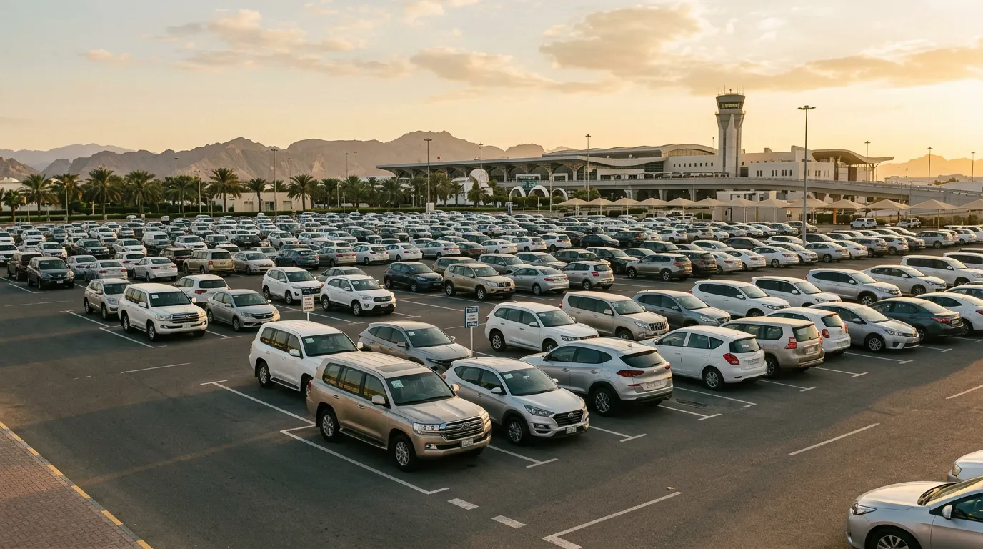 Парковка аэропорта Маската с прокатными авто