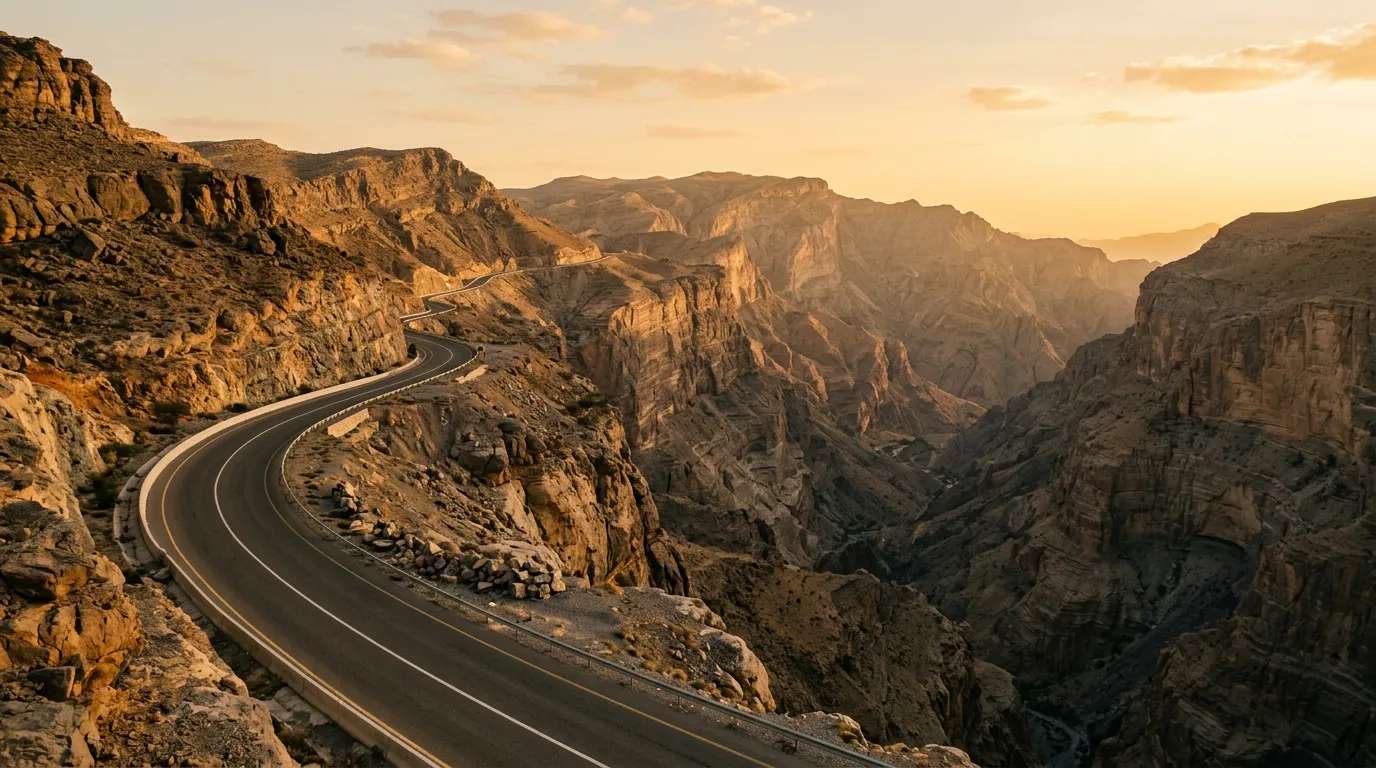 Горная дорога Омана с видом на каньон