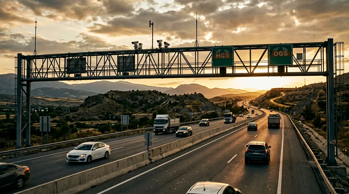 Турецкий автобан, пункт электронной оплаты с камерами, нет шлагбаумов